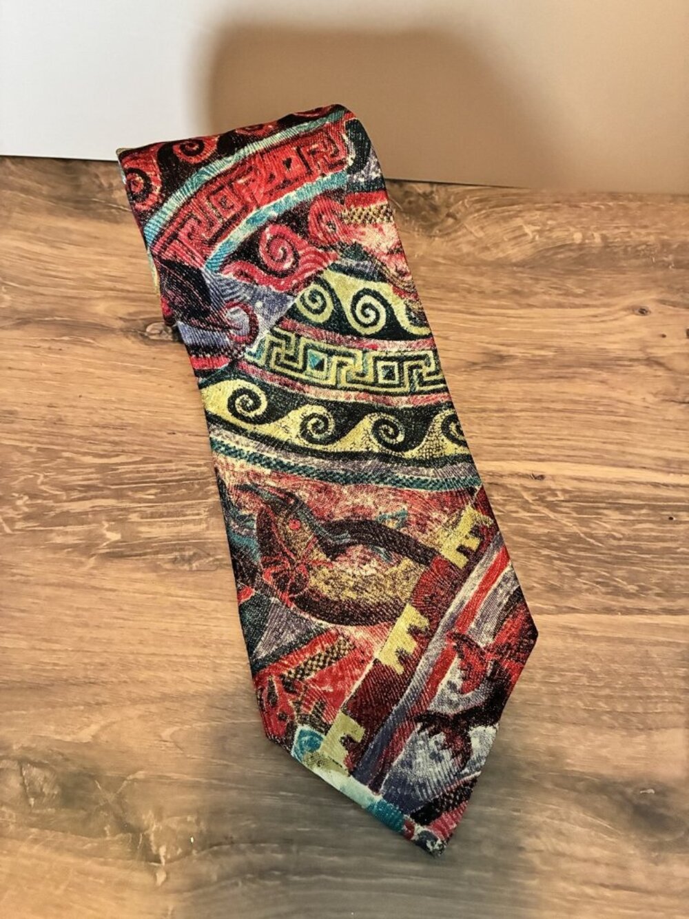 Vintage Harrods Michelsons Mens Silk Tie Multi Color Abstract Geometric Pattern